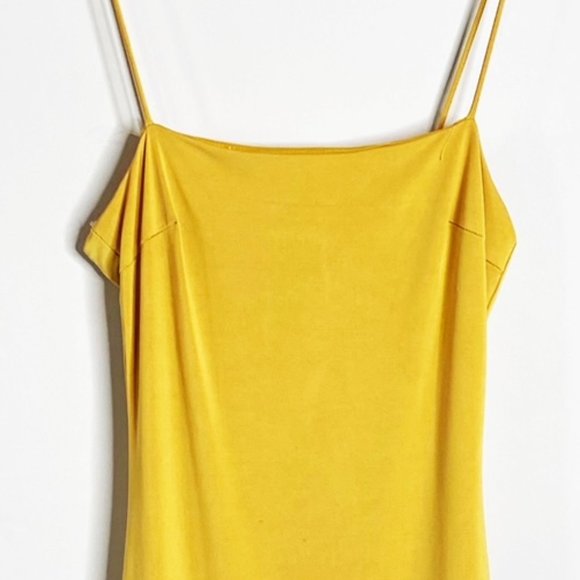 Blanc Mustard Yellow Slinky Square Bodycon Dress - Picture 3 of 3